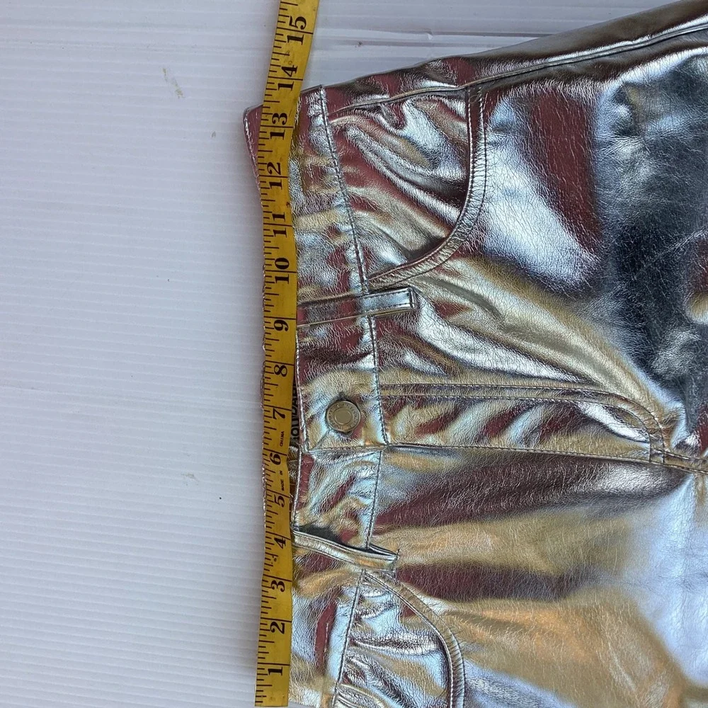 No Boundaries Metallic Silver Cargo Pants Wide Leg Faux Leather Festival S 4-6